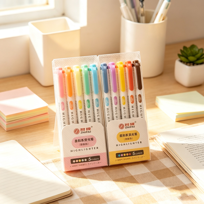 Highlighter Set Pastel - 5 Kolorów Dwustronne Zakreślacze Pastelowe, Dwu-stronne