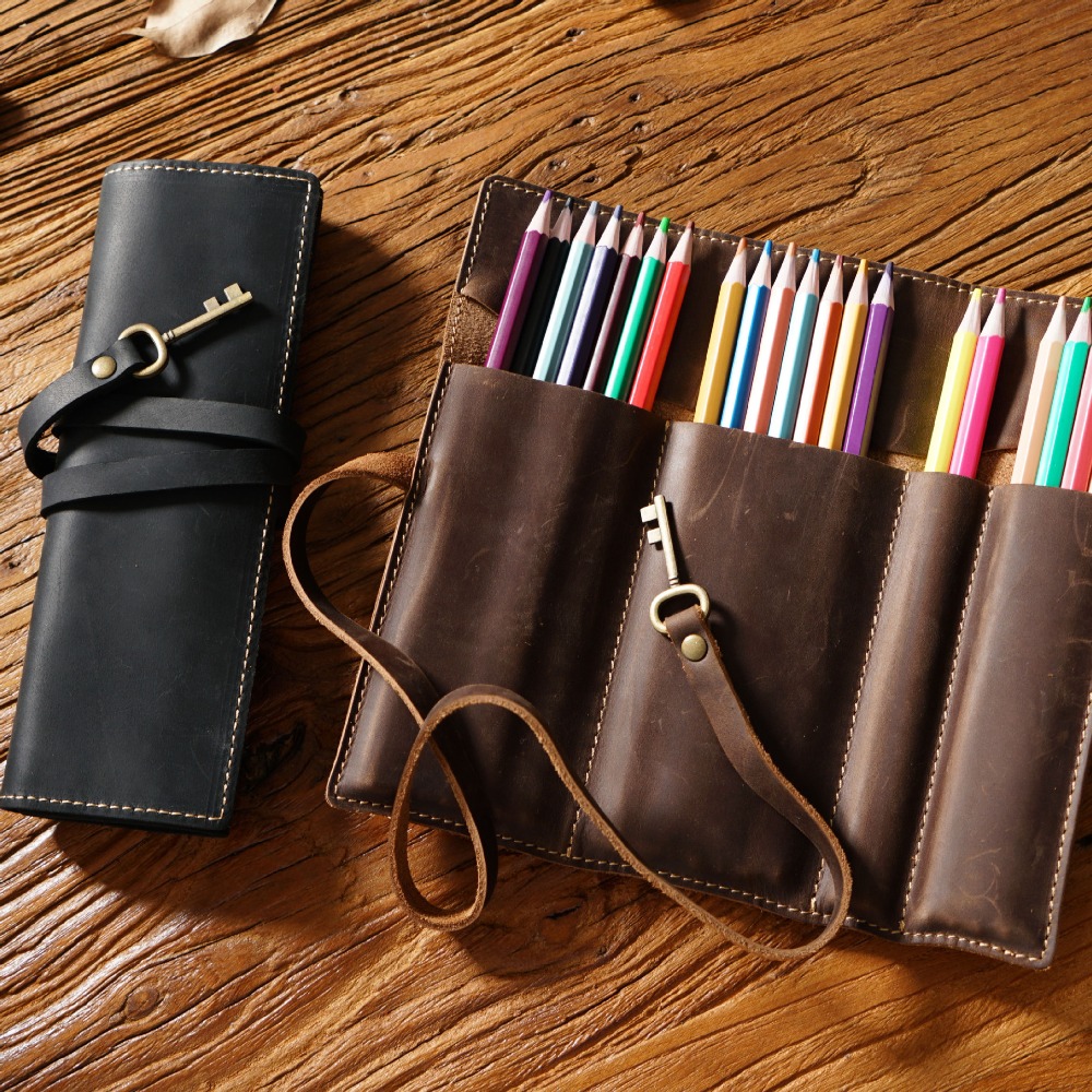 Pen Pouch Roll - Retro Skórzany Etui na Długopisy i